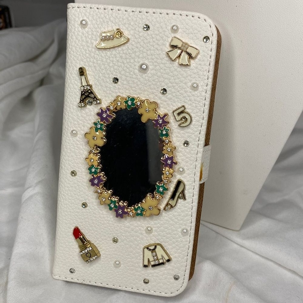 Wallet Phone Case Samsung S7 White Paris Charm Mirror Boutique‎ Style Card Slots
